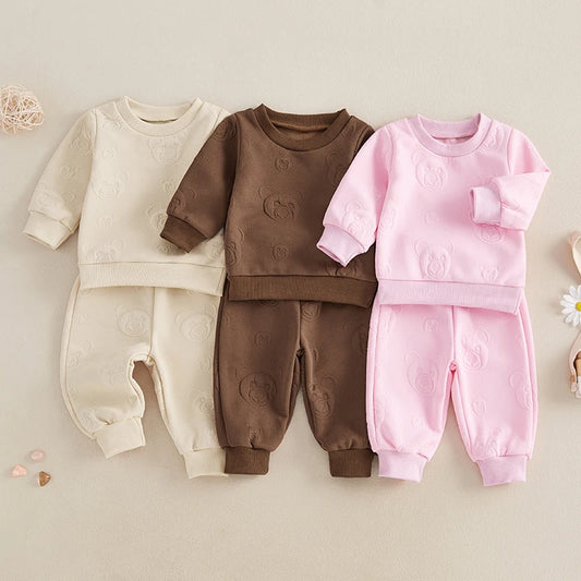 Baby Toddler Boys Girls 2Pcs Jogger Set Bear Pattern Long Sleeve Crewneck Top Long Pants Fall Outfit