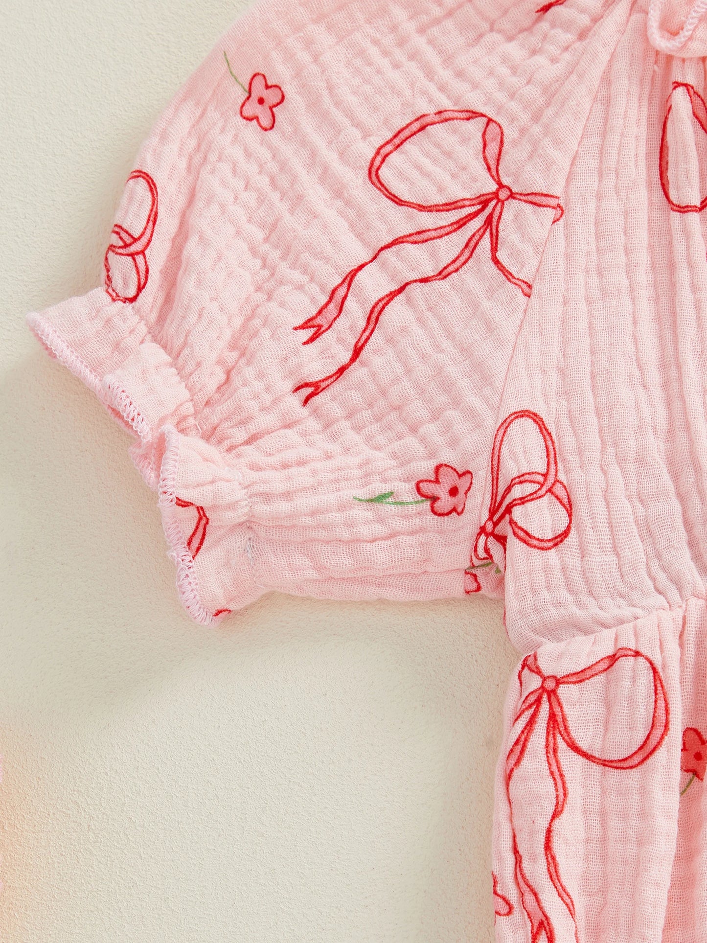 Baby Girls 2Pcs Outfit Cute Short Sleeve Round Neck Bow Flower Print Jumpsuit with Headband Set