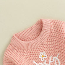Load image into Gallery viewer, Baby Toddler Kids Girls Sweaters Lil Sister Letter Flower Embroidery Knitted Loose Long Sleeve Top
