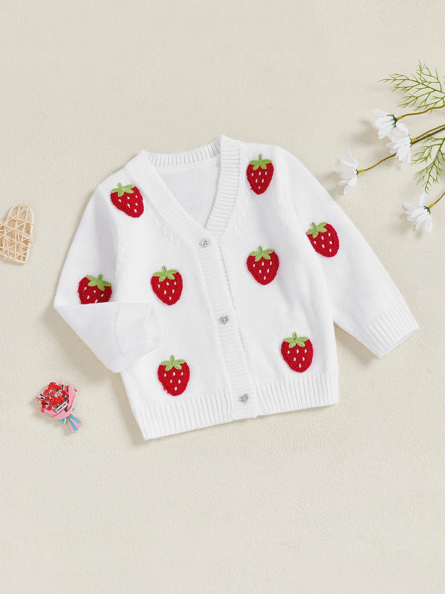 Baby Toddler Girls Sweater Casual Crocheted Strawberries Infant Button Cardigan Knitwear Warm Clothes Sweater