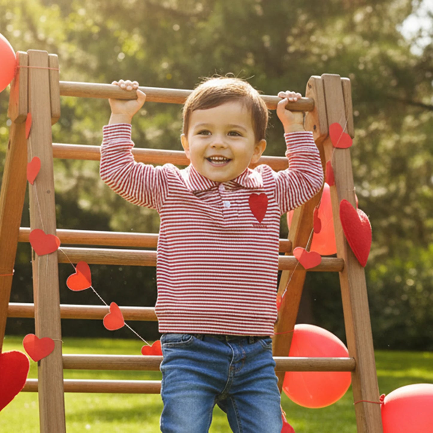 Baby Toddler Valentine's Day Long Sleeve Turn-down Collar Striped Embroidery Heart Top