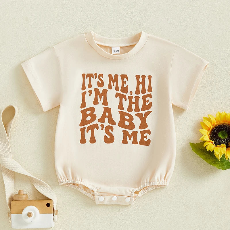 Baby Boy Girl It's Me Hi I'm The Baby It's Me Summer Spring Clothes Funny Print Letters Bubble Romper Oversized Short Sleeve Jumpsuit Bodysuit