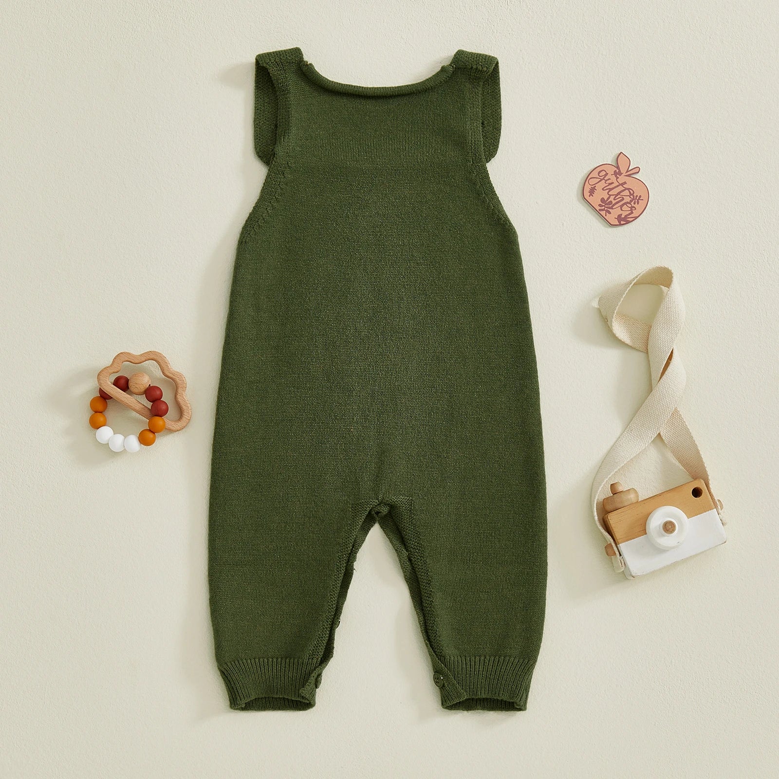 Baby Boys Girls Knit Jumpsuit Sleeveless Square Neck Solid Color Rompers Overalls