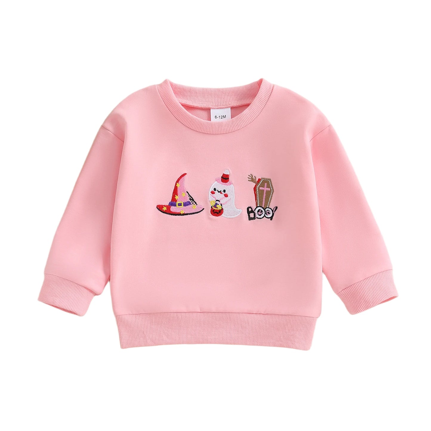 Baby Toddler Boys Girls Long Sleeve Pumpkin/Ghost/Christmas Tree Embroidery Crew Neck Top