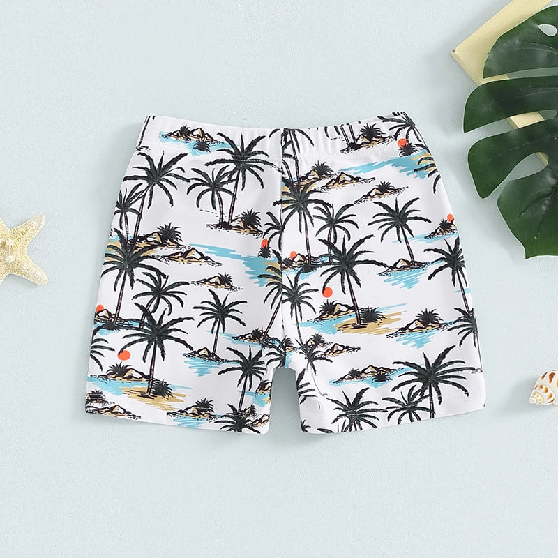 Baby Toddler Boys Swim Trunks Palm Tree/Checkered/Dinosaur Print Elastic Waist Shorts Baby Beach Board Shorts Bathing Suit