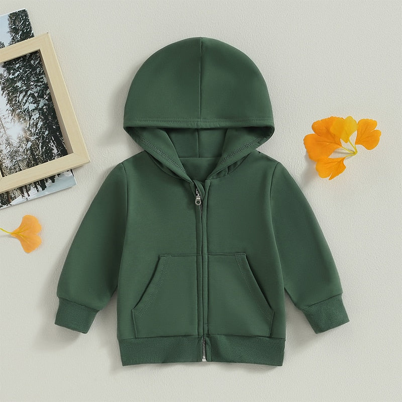 Baby Toddler Kids Boys Girls Hoodies Solid Zip Up Jacket Hooded Long Sleeve Top