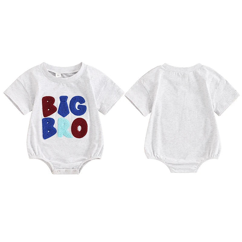 Baby Girl Boy Romper Short Sleeve Crew Neck Big Lil Bro Baseball Brother Big Sis Sister Letter Embroidery Bodysuit