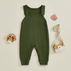 Baby Boys Girls Knit Jumpsuit Sleeveless Square Neck Solid Color Rompers Overalls