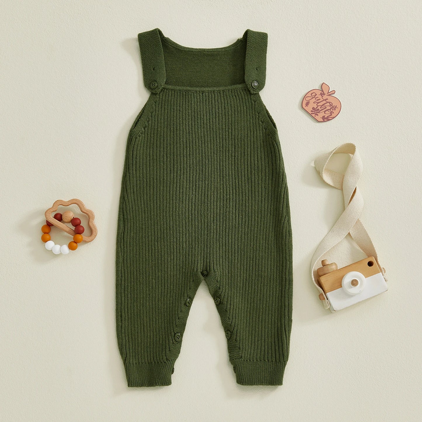 Baby Boys Girls Knit Jumpsuit Sleeveless Square Neck Solid Color Rompers Overalls