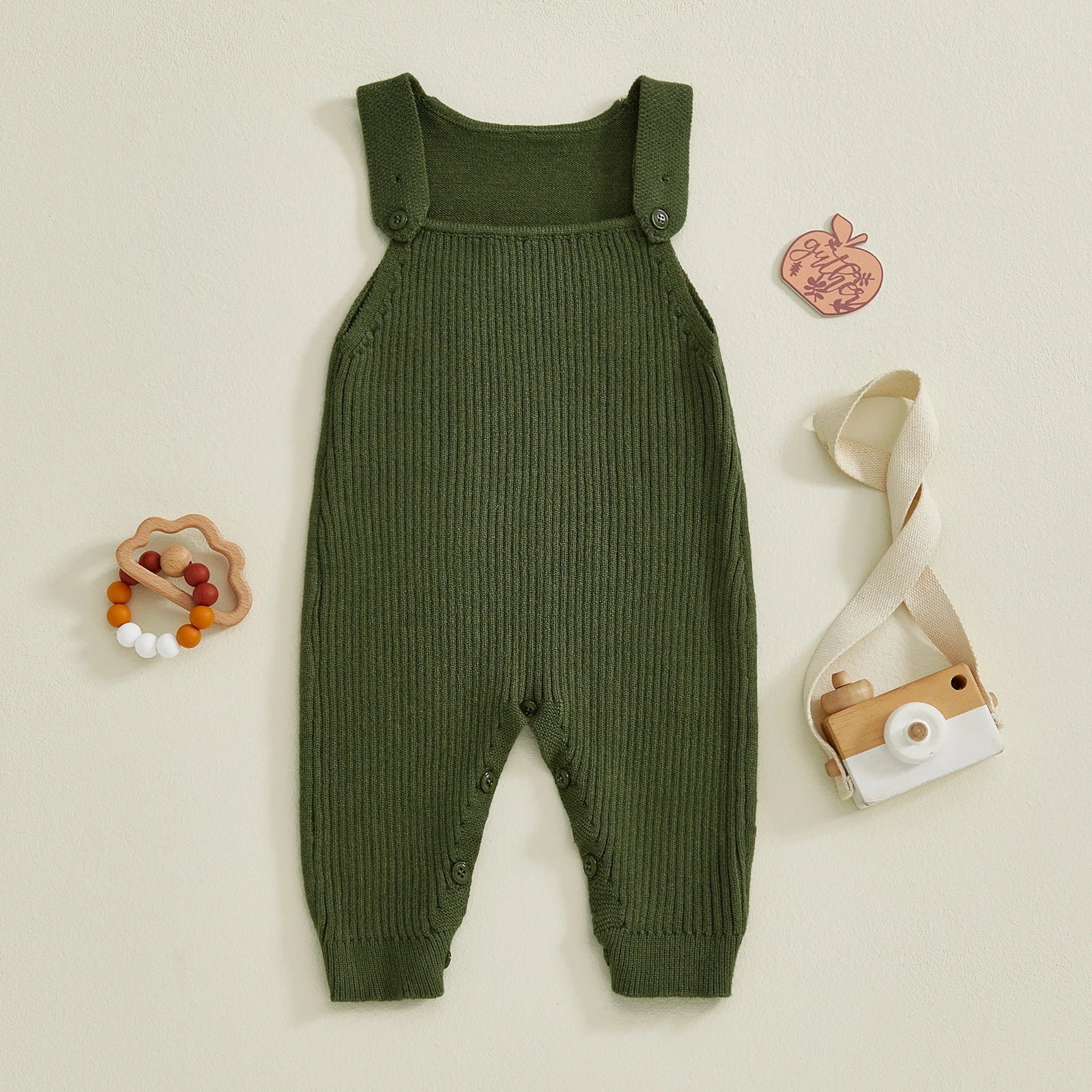 Baby Boys Girls Knit Jumpsuit Sleeveless Square Neck Solid Color Rompers Overalls