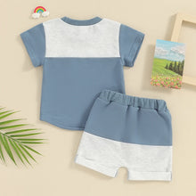 Load image into Gallery viewer, Toddler Baby Boy 2Pcs Spring Summer Outfit Color Block Short Sleeve Pullover Top Pocket Jogger Shorts Clothes Set
