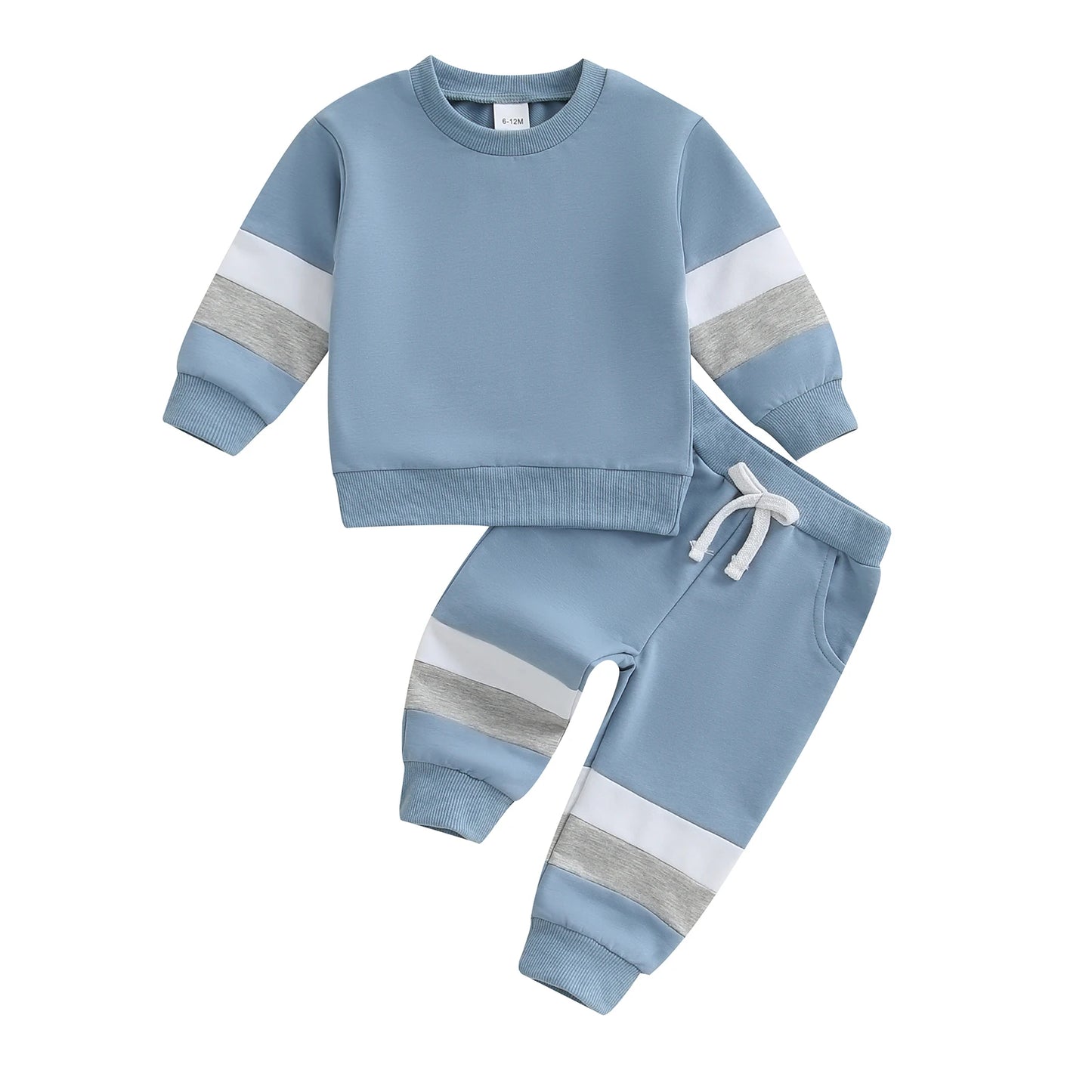 Baby Toddler Boys 2Pcs Casual Clothes Set Color Patchwork Long Sleeve Pullover Top with Elastic Waist Jogger Pants