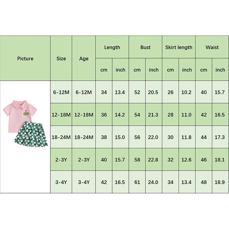 Baby Toddler Girls 2Pcs Summer Outfit Short Sleeve Collar Top and Golf Print A-Line Skirt Set