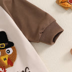 Baby Boy My First Thanksgiving Romper Casual Turkey Letter Embroidery Long Sleeve Jumpsuit