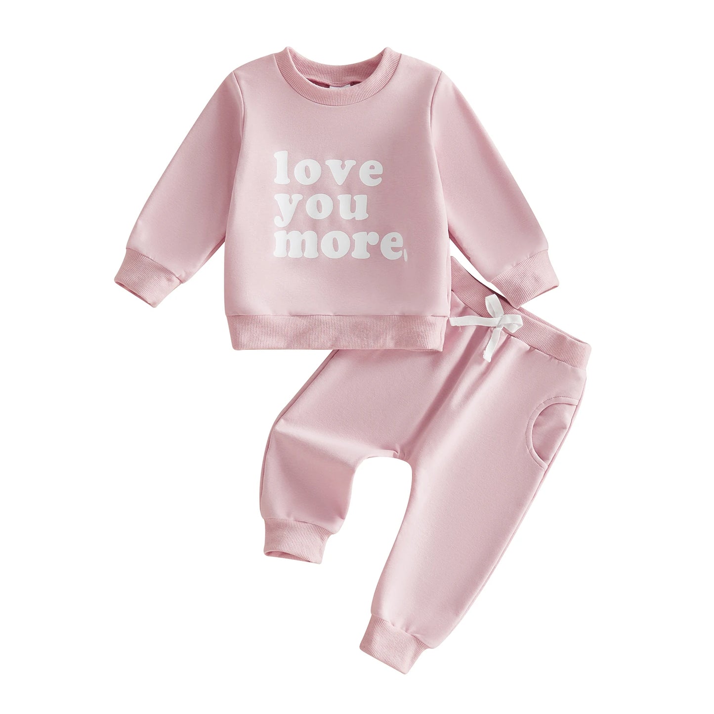 Baby Toddler Girls 2Pcs Love You More Spring Outfits Letter Print Crew Neck Long Sleeve Top and Pants Jogger Set