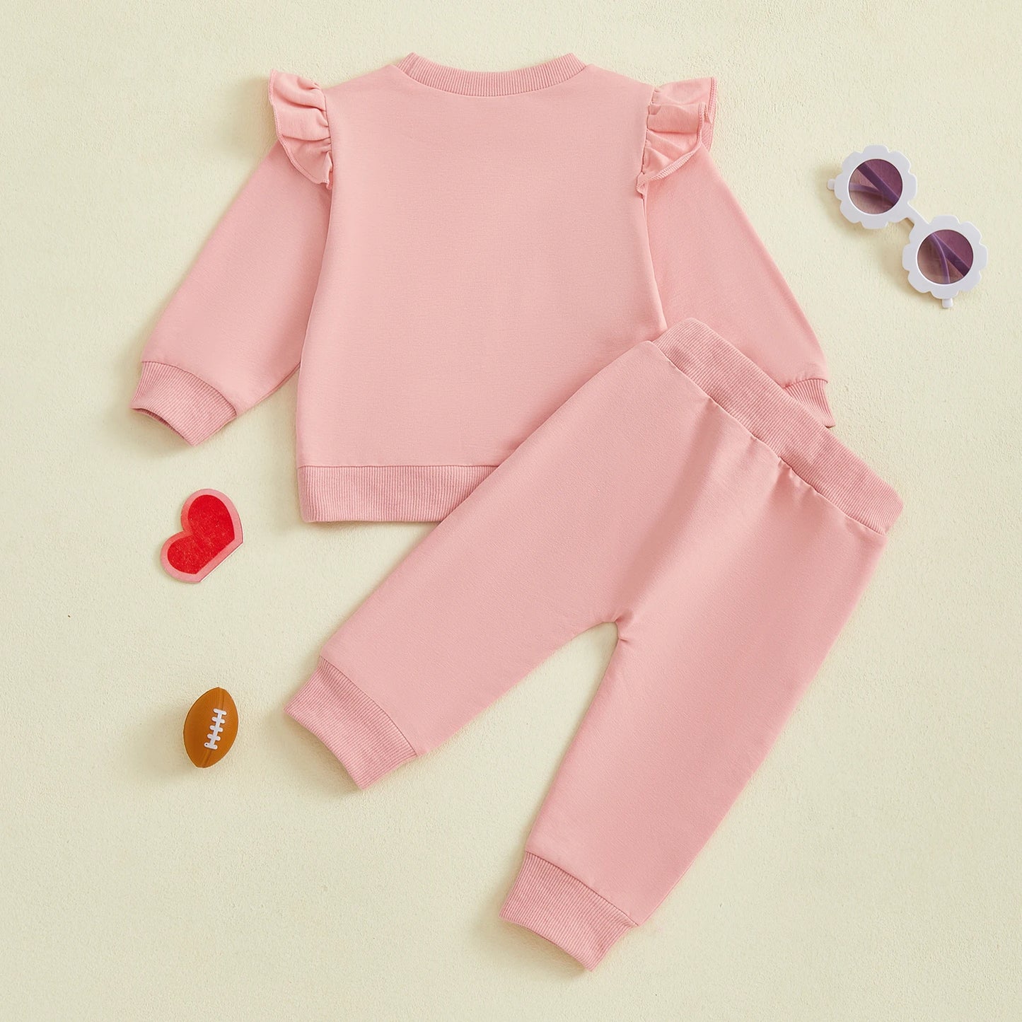 Baby Toddler Girls 2Pcs Fall Outfit Huddle & Cuddles Long Sleeve Bow Football Print Top + Pants Jogger Set Clothes