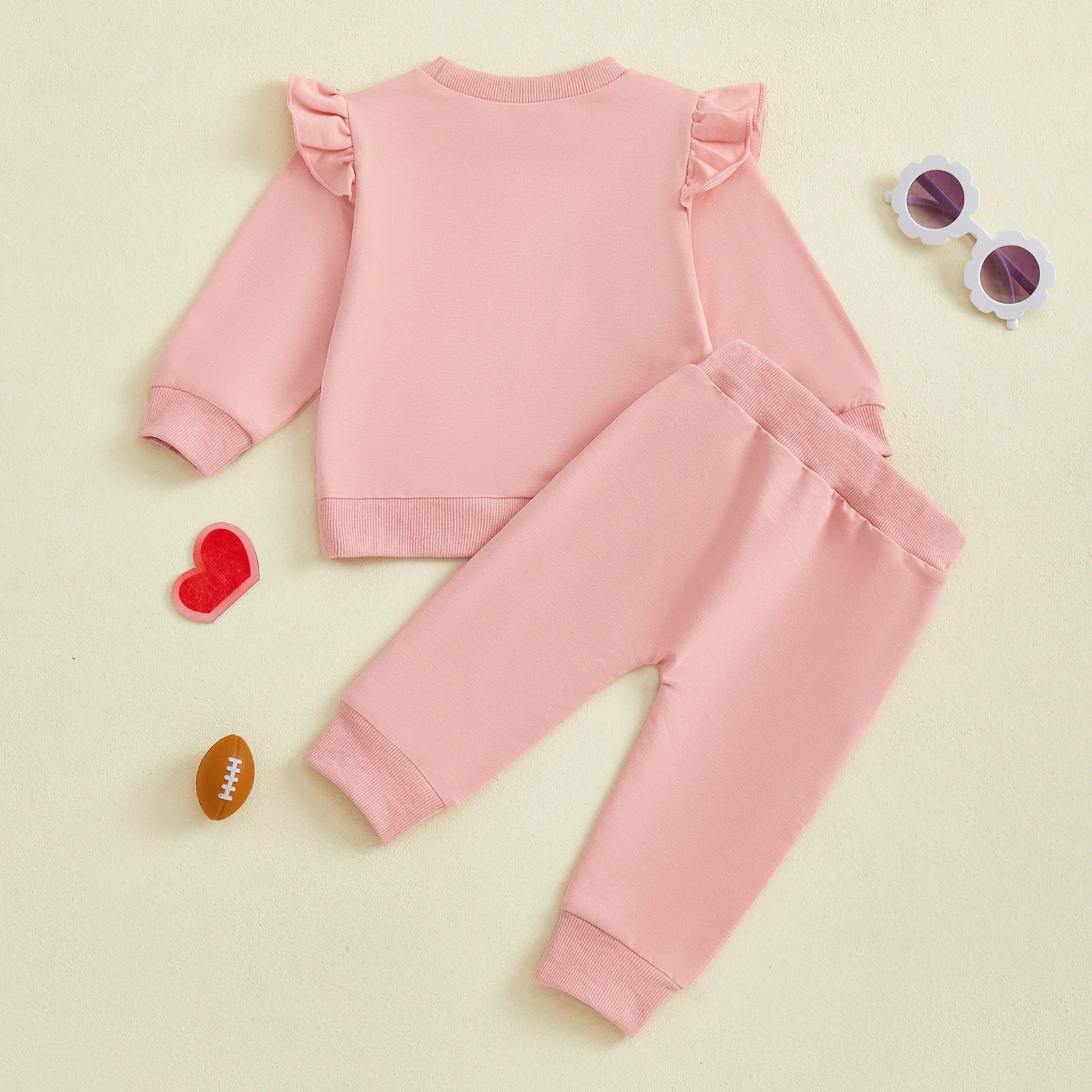 Baby Toddler Girls 2Pcs Fall Outfit Huddle & Cuddles Long Sleeve Bow Football Print Top + Pants Jogger Set Clothes