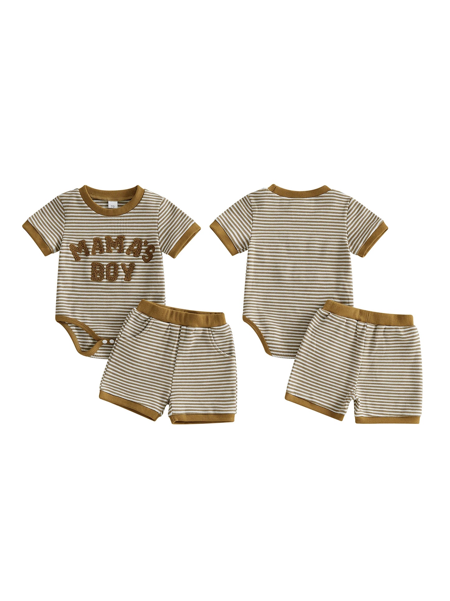 Baby Boy 2Pcs Mama's Boy Summer Set Striped Letter Embroidery Short Sleeve Romper and Shorts 2 Piece Outfit