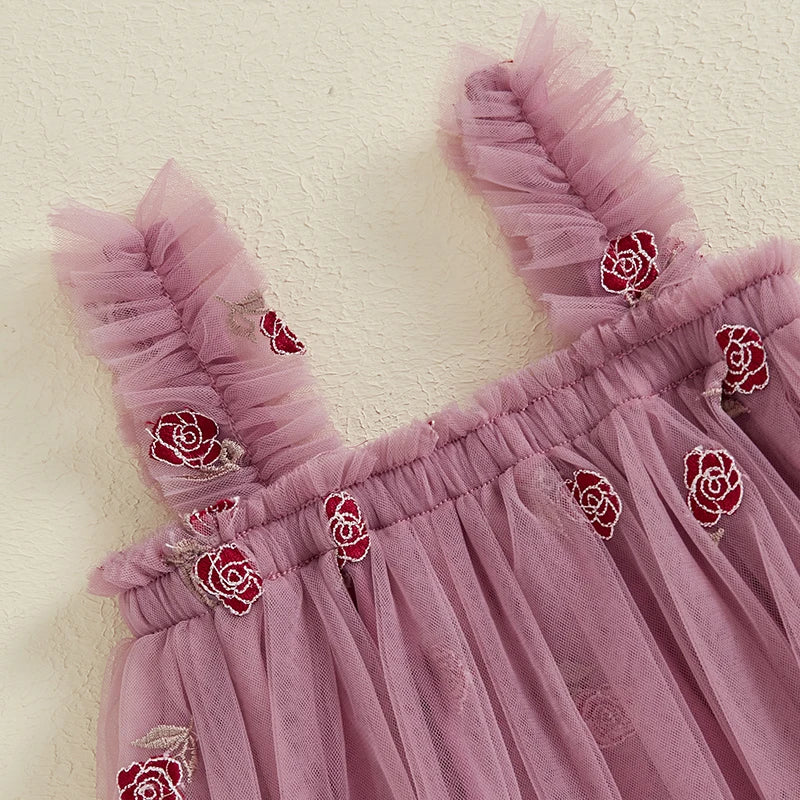 Baby Toddler Girls Princess Dress Sleeveless Flower Embroidery A-line Tulle Tank Top Dresses Clothes