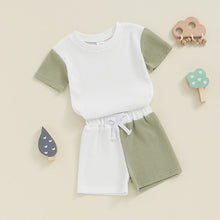 Load image into Gallery viewer, Baby Toddler Boys 2Pcs Summer Outfit Contrast Color Short Sleeves Top and Elastic Shorts Set
