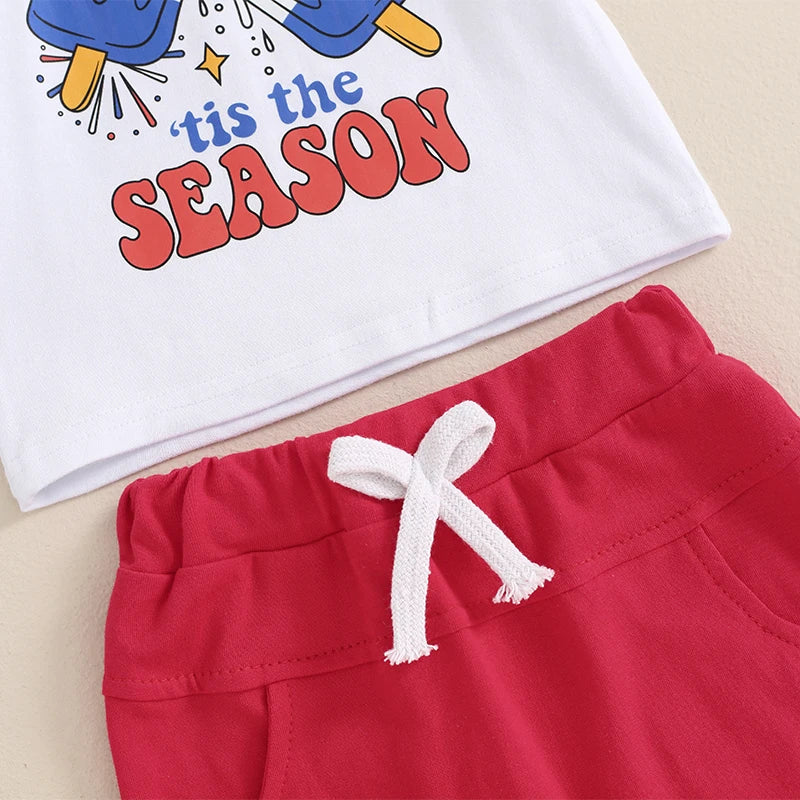 Toddler Baby Boys Girls 2Pcs 4th of July Short Sleeve Tis The Season Letter Popsicle Print Top Shorts Set