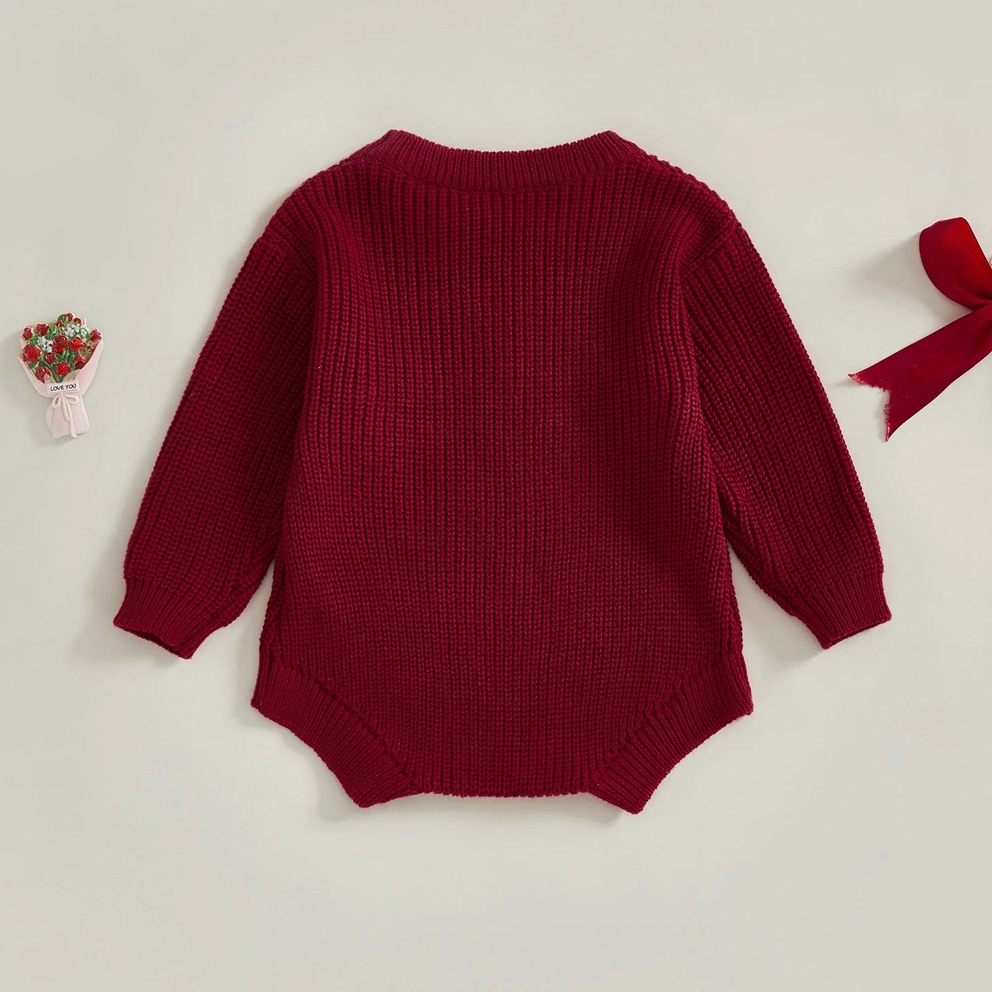 Baby Girl Santa Baby Christmas Romper Loose Fit Letter Bow Embroidery Ribbed Knit Long Sleeve Infant Winter Sweater