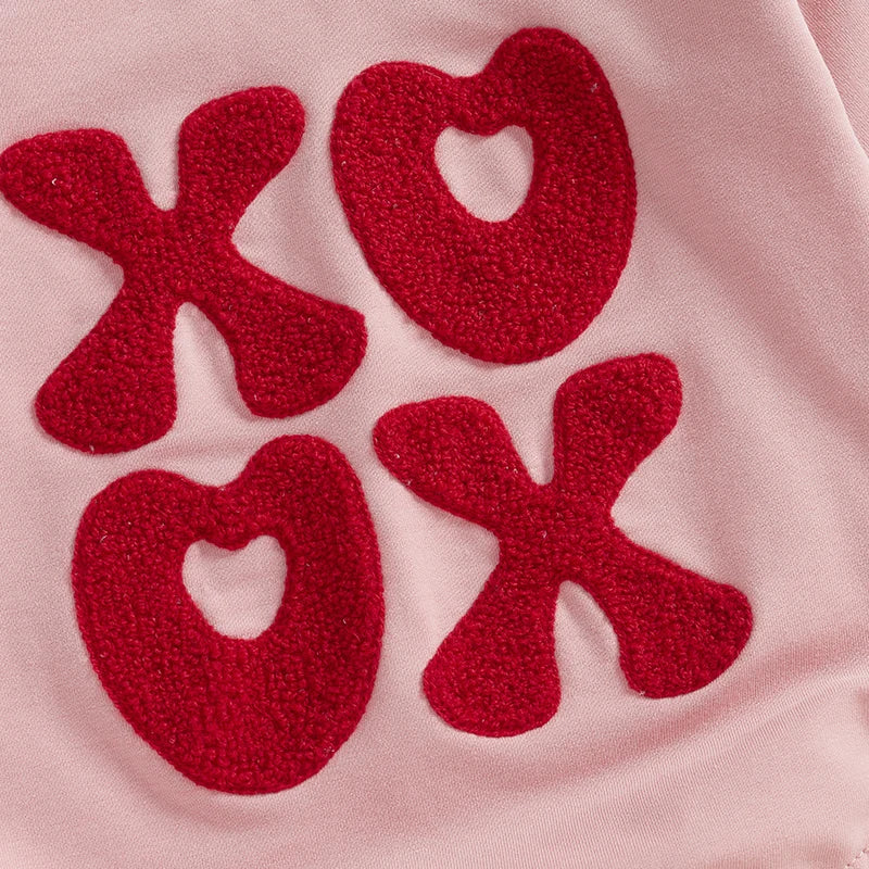 Baby Girls XOXO Bubble Romper Valentine's Day Heart Letters Embroidered Long Sleeve Bodysuit Valentines Jumpsuit