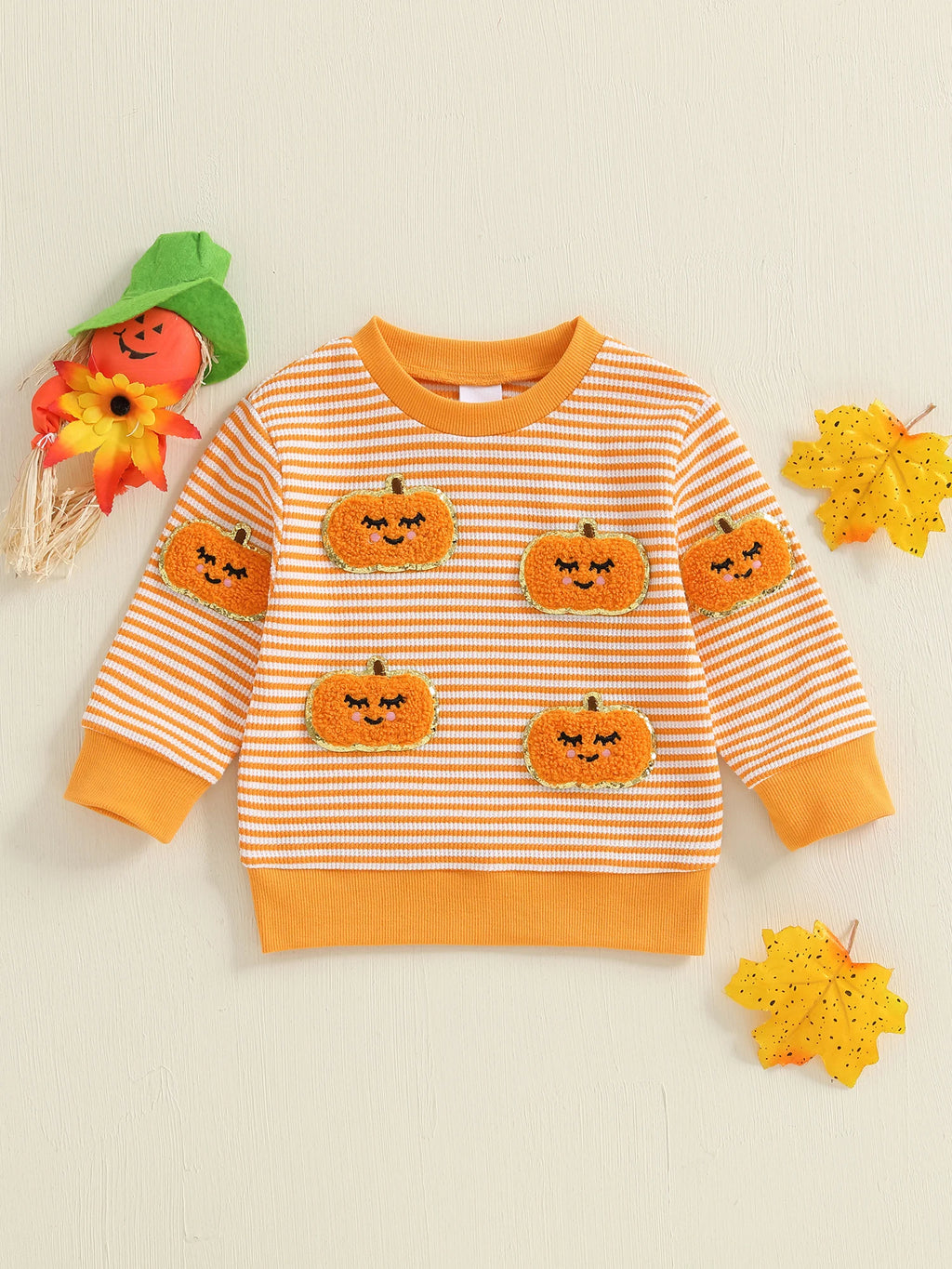 Baby Toddler Girls Boys Long Sleeve Crew Neck Ghost Pumpkin Striped Pullover Halloween Top Clothes