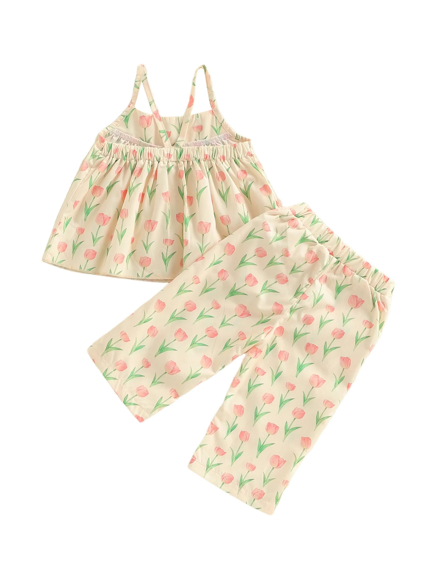 Baby Toddler Girls 2Pcs Outfit Sleeveless Tulip Print Cami Tank Top Pants Spring Set