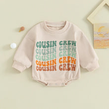 Load image into Gallery viewer, Baby Toddler Girls Boys Crew Neck Romper Beige Long Sleeve Letter Cousin Crew Print Romper
