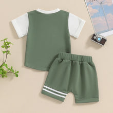 Load image into Gallery viewer, Toddler Baby Boys 2Pcs Short Sleeve Contrast Color Top and Drawstring Shorts Stripes Set Outfit
