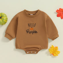 Load image into Gallery viewer, Baby Girls Boys Hello Pumpkin Halloween Thanksgiving Romper Long Sleeve Crewneck Letter Pumpkin Embroidery Casual Playsuit
