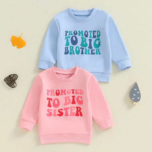 Baby Toddler Kids Girls Boys Promoted To Big Brother / Sister Fall Letter Print Long Sleeve Loose Pullover Fall Top