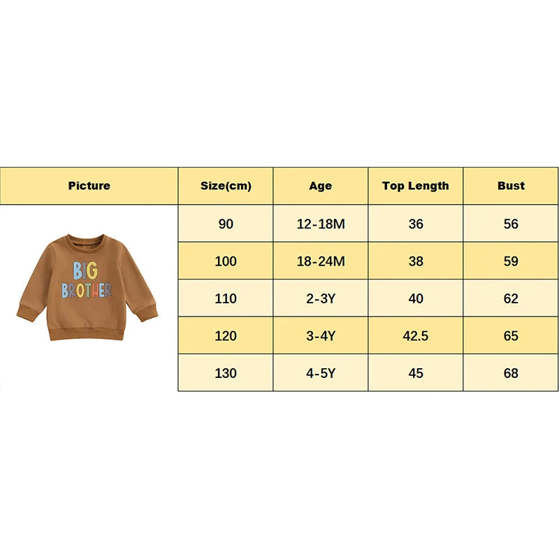 Toddler Kids Boys Big Brother Long Sleeve Crew Neck Letters Print Pullover Casual Fall Top