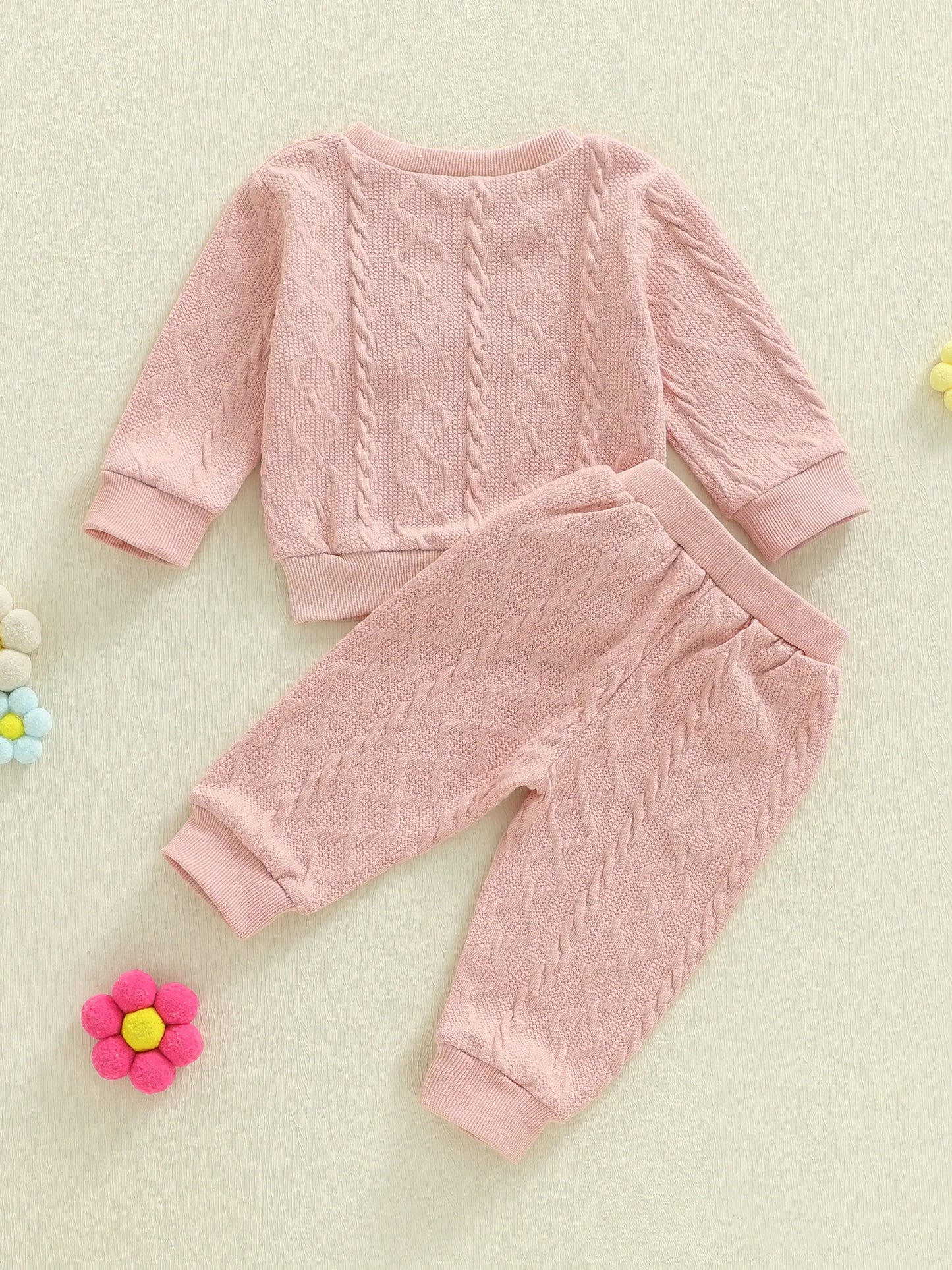 Baby Toddler Girls 2 Piece Outfits Creative Flower Embroidery Long Sleeve Crew Neck Top and Elastic Waist Pants Jogger Set