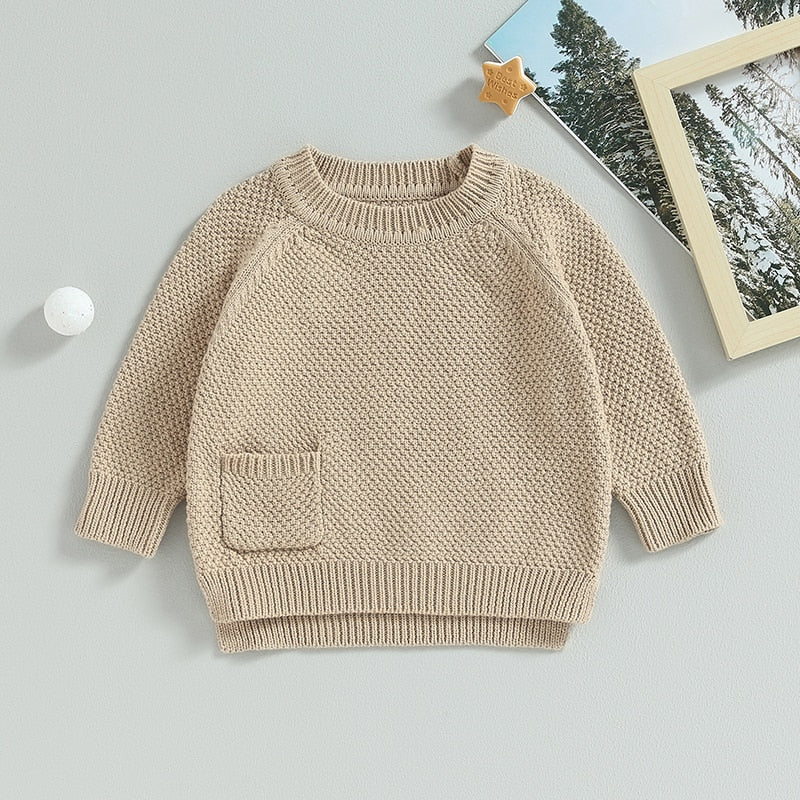 Baby Boy Girl Knitted Sweater Warm Long Sleeve Pullover with Pocket Autumn Knitwear