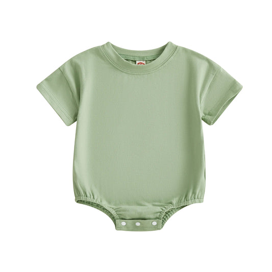 Baby Boys Girls Summer Spring Romper Solid Color Short Sleeve Round Neck Newborn Bodysuit
