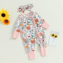 Load image into Gallery viewer, Baby Girl 2 Pcs Daisy Flower Print Crew Neck Long Sleeve Zipper Jumpsuits Romper
