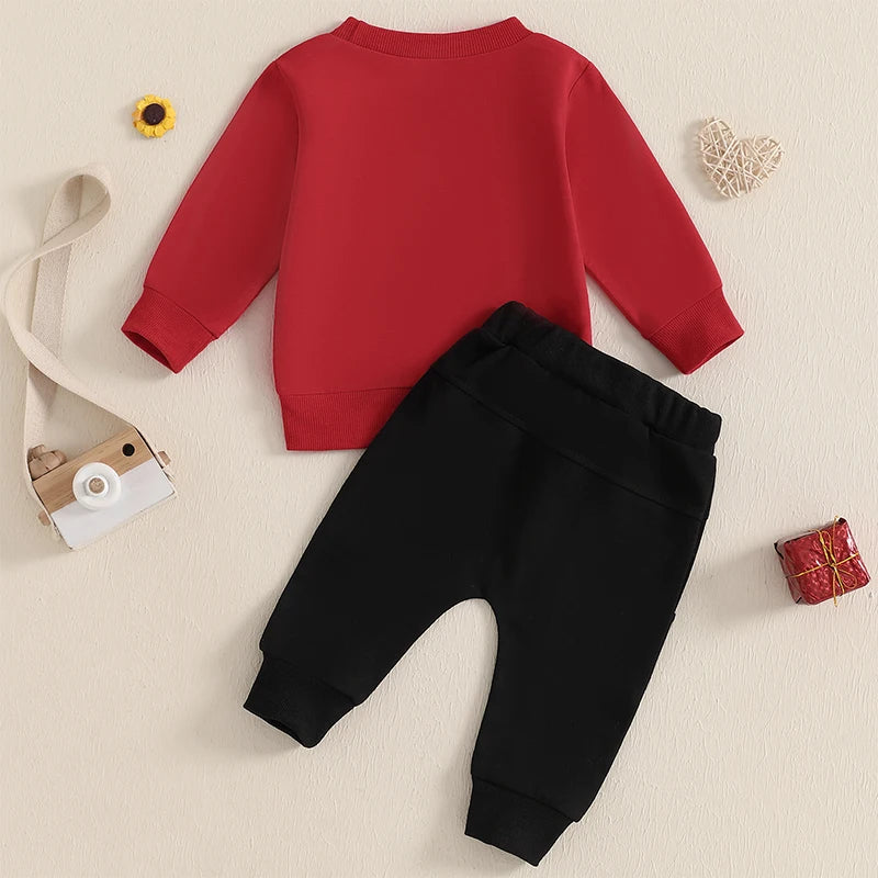 Baby Toddler Boys 2Pcs Cuter Than Cupid Valentine's Day Jogger Set Letter Print Long Sleeve Round Neck Top Pockets Long Pants Outfit Valentines