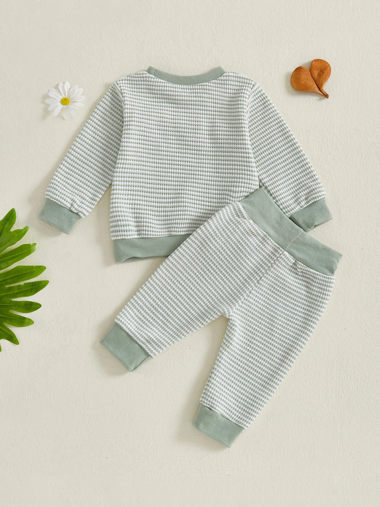 Baby Toddler Boys 2Pcs Fall Sets Long Sleeve Round Neck Duck Embroidery Top Striped Pants Jogger Set