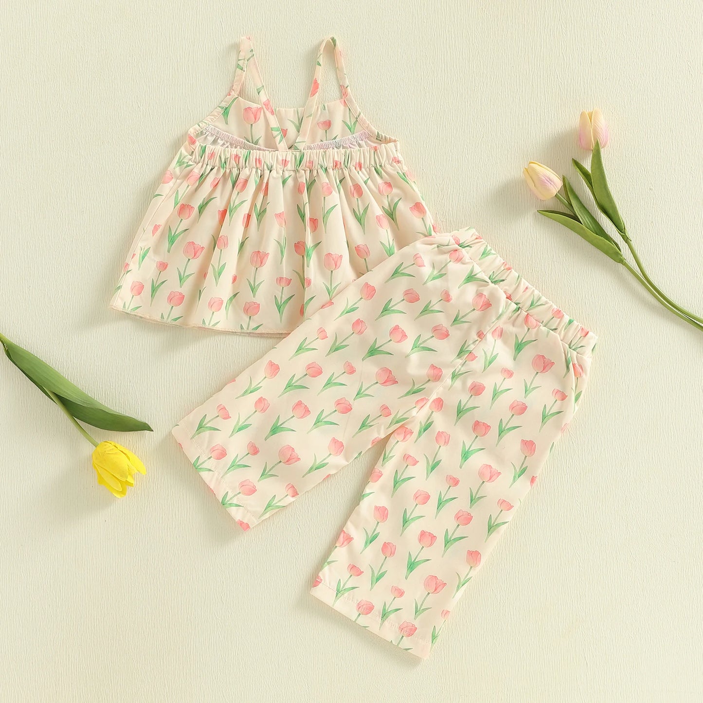 Baby Toddler Girls 2Pcs Outfit Sleeveless Tulip Print Cami Tank Top Pants Spring Set