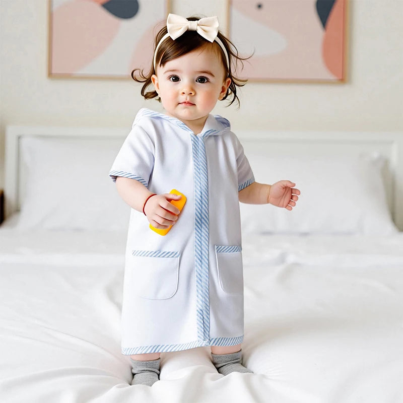 Toddler Kids Boys Girls Cover up Swimwear Striped Patchwork Short Sleeve Zipper Hoodie Beach Shirt Towel