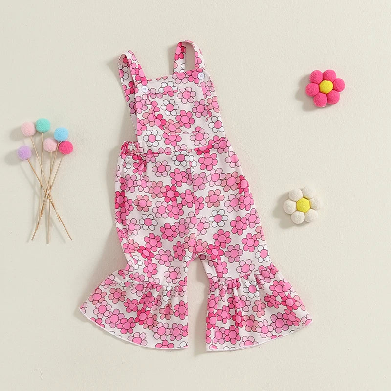 Baby Toddler Girls Romper Jumpsuit Strawberry / Flower Print Sleeveless Overalls Flare Pants with Pocket Jumpsuit