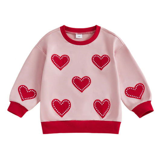 Toddler Girl Valentine s Day Autumn Long Sleeve Crew Neck Heart Print Pullover Top