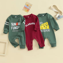 Load image into Gallery viewer, Baby Toddler Girl Boy Football Long Sleeve Romper Jumpsuit Playsuit Sunday Funday with Daddy Letters Print Alabama Little Cheesehead
