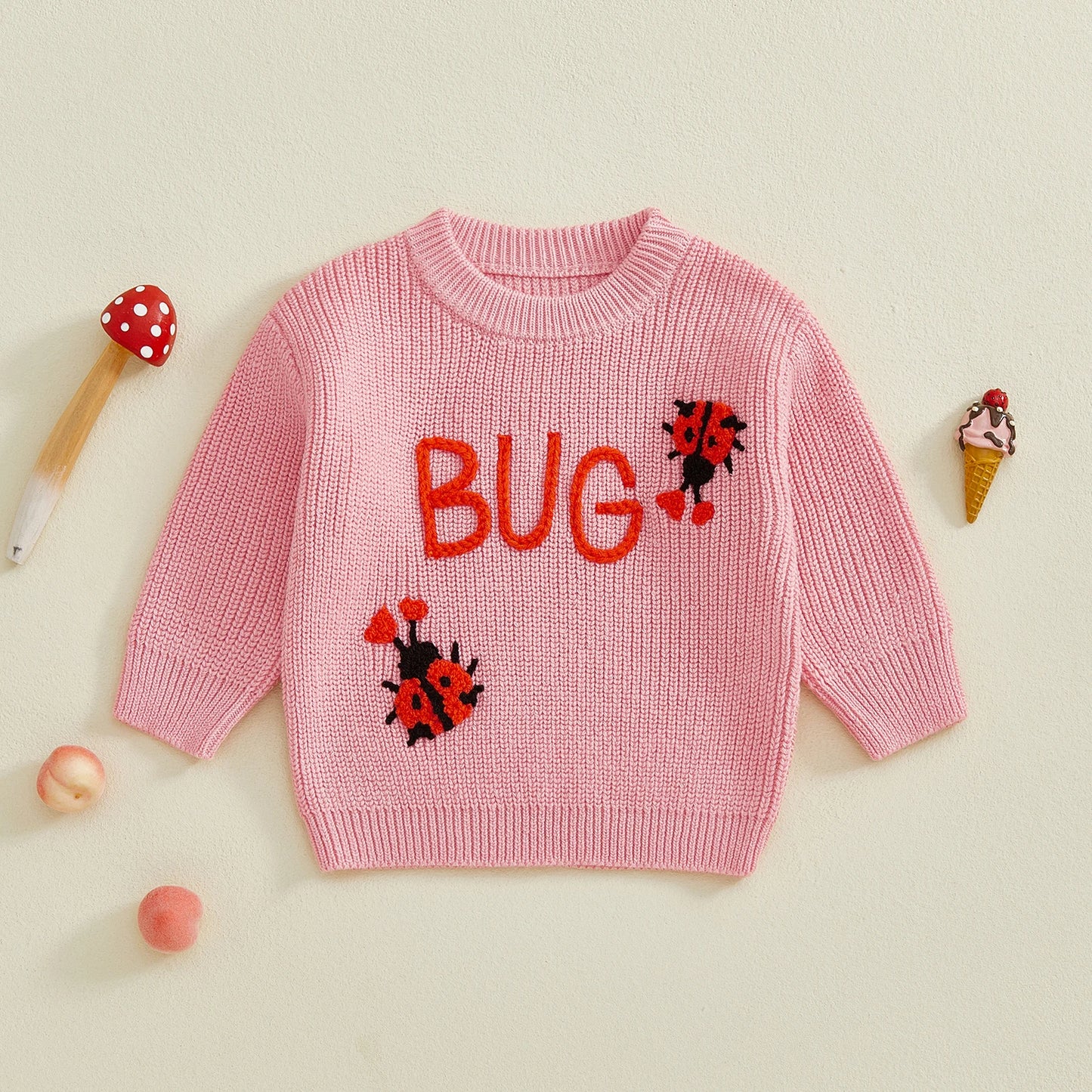 Baby Toddler Girls Autumn Knit Sweater Long Sleeve O Neck Ladybug Embroidery Pullover Knitwear Top