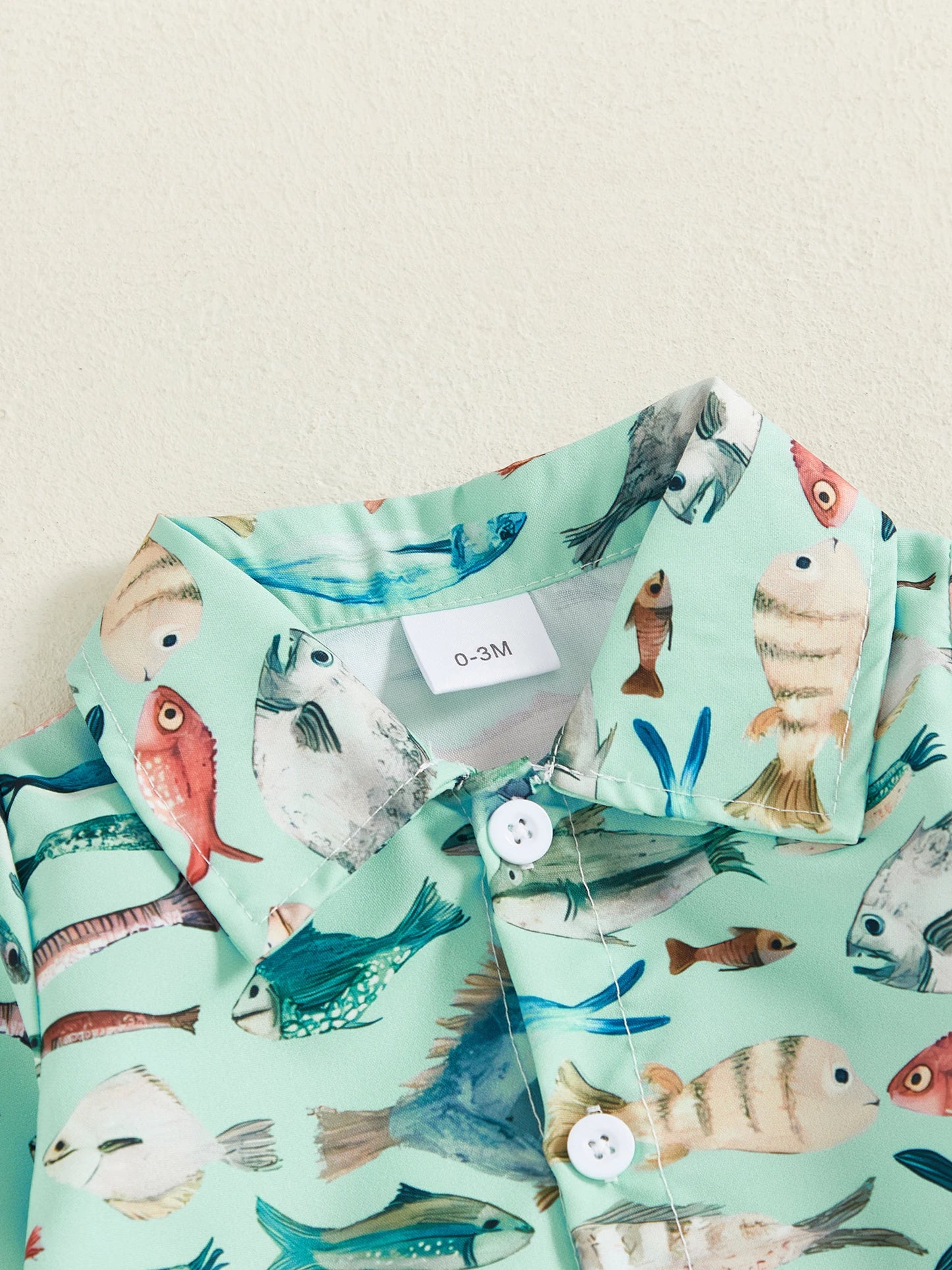 Baby Boys Girls Romper Long Sleeve Lapel Collar Fish Print Bodysuit Fall Playsuit