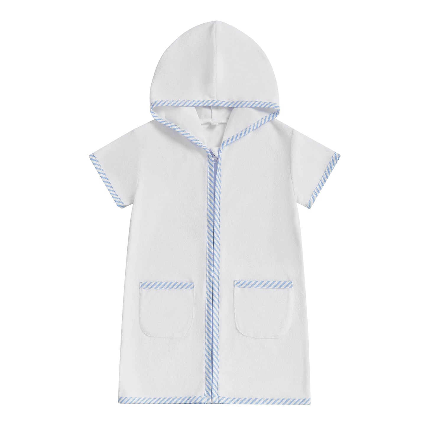 Toddler Kids Boys Girls Cover up Swimwear Striped Patchwork Short Sleeve Zipper Hoodie Beach Shirt Towel