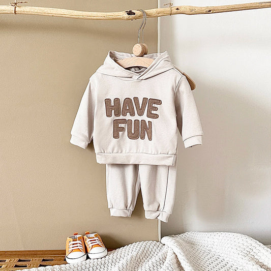 Baby Toddler Boys Girls 2Pcs Have Fun Jogger Set Long Sleeve Hooded Top Letter Print Outfit