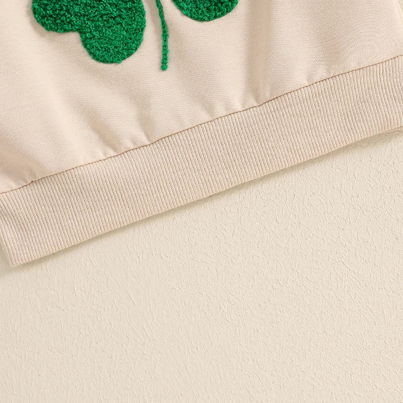 Baby Toddler Girl Boy St. Patrick's Day Casual Four Leaf Clover Shamrock Embroidery Long Sleeve Crewneck Top